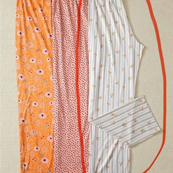 Floral and Cherry Striped Pajama Pants Large 95% Polyester and 5% Spandex NWOT - Picture 2 of 4